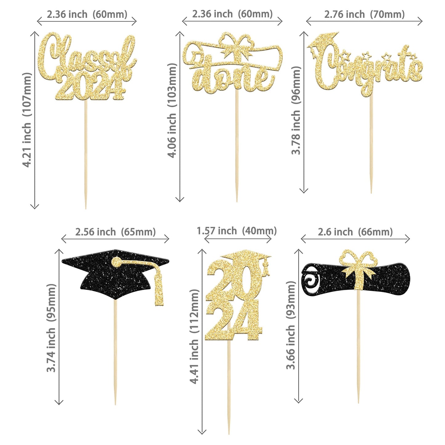 Graduation Cupcake Toppers 2024 Gold Glitter Class Of 2024 Cupcake Toppers Supplies 2024 Congrats Grad Cap Diploma Cupcake Picks