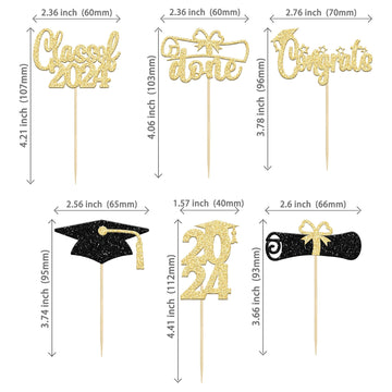 Graduation Cupcake Toppers 2024 Gold Glitter Class Of 2024 Cupcake Toppers Supplies 2024 Congrats Grad Cap Diploma Cupcake Picks