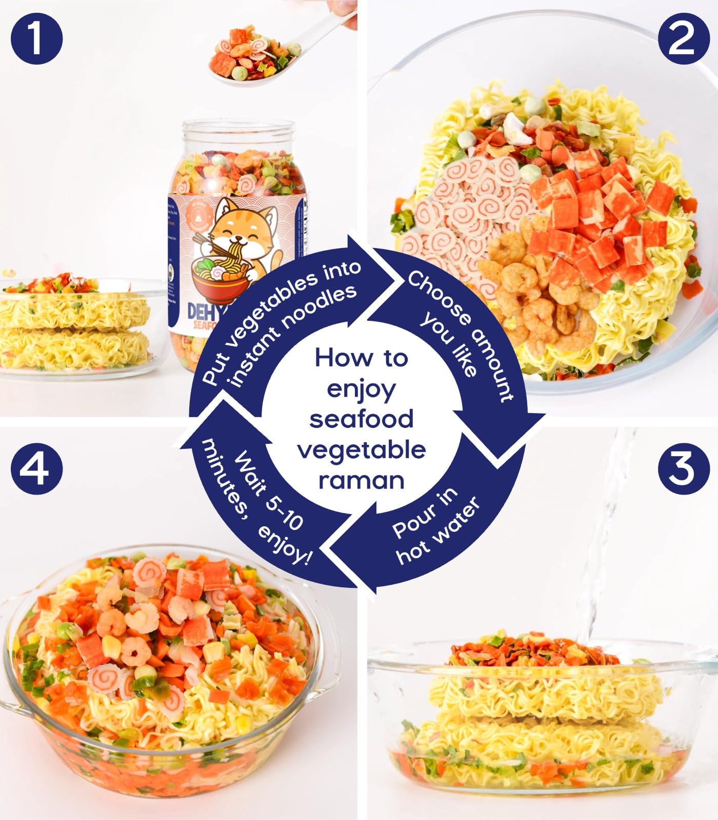 Egcina 16oz Freeze-Dried Seafood & Vegetable Mix - 100% Natural Ramen Toppings, 11 Ingredients, No Additives, Emergency Food Supply