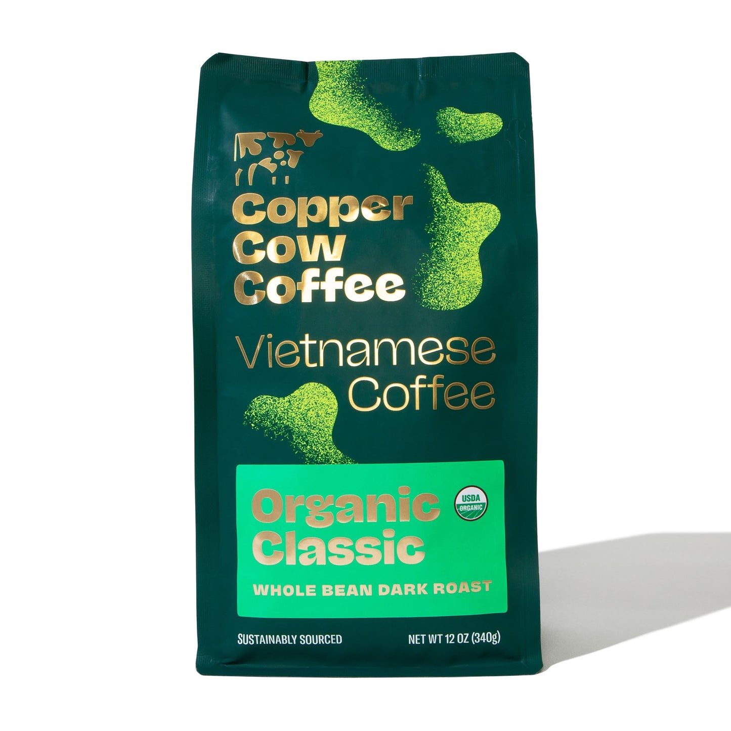 Copper Cow Coffee Premium Vietnamese Whole Bean Coffee | Organic Classic | Dark Roast | Sustainably Sourced | Whole Bean | 12Oz