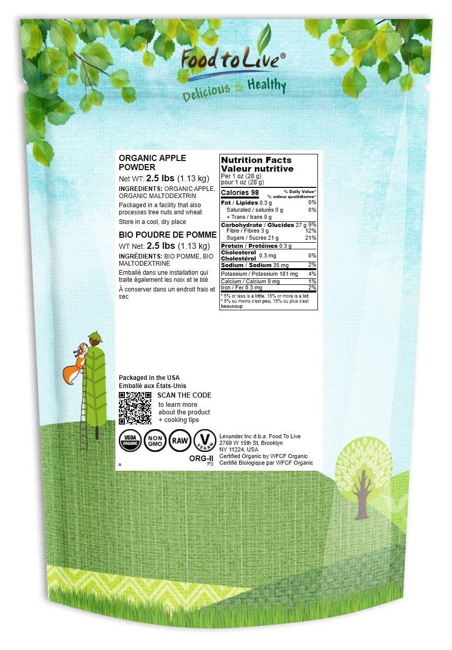 Food To Live Organic Apple Powder, 2.5 Pounds - Non-Gmo, Unsulfured, Raw, Vegan, Bulk, Great For Juices, Smoothies, Yogurts, And
