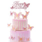 ALISSAR Rose Gold Happy Birthday Cake Topper Set, Butterfly Cake Topper and 16 Pieces Pink Butterfly Cupcake Toppers for Girls W