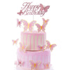 ALISSAR Rose Gold Happy Birthday Cake Topper Set, Butterfly Cake Topper and 16 Pieces Pink Butterfly Cupcake Toppers for Girls W