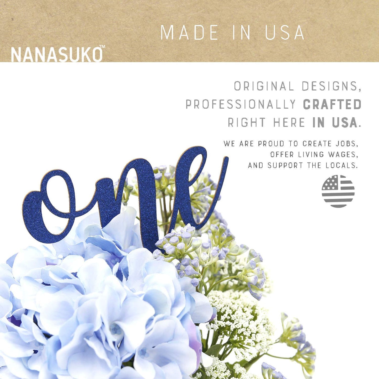 Nanasuko 1St Birthday Cake Topper - One - Double Sided Navy Blue Glitter - Premium Quality Made In Usa