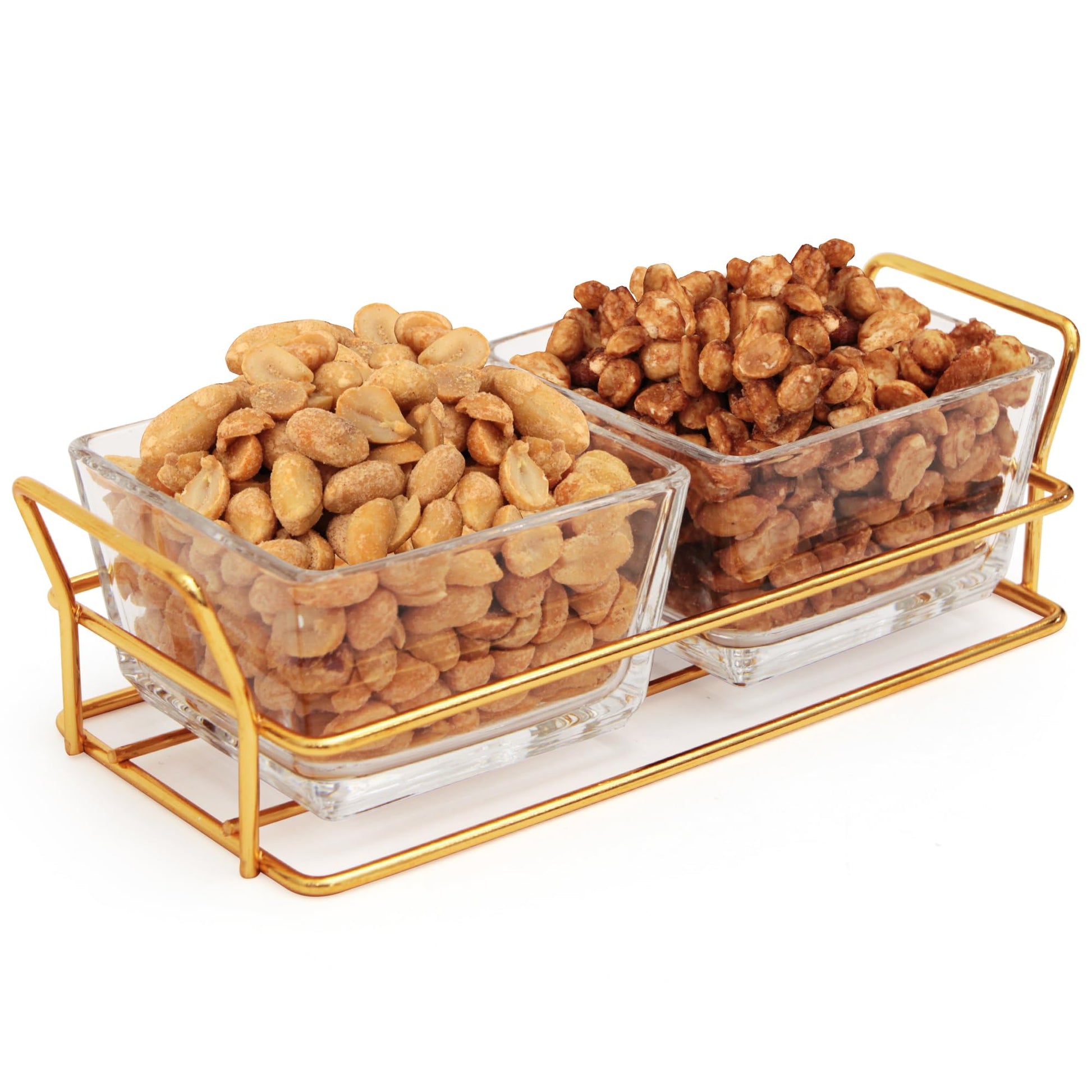Nuts Gift Basket, Luxurious and Elegant 2 Sectional Premium Reusable Glass Tray, Perfect Holiday Food Gift Basket for Fathers Da