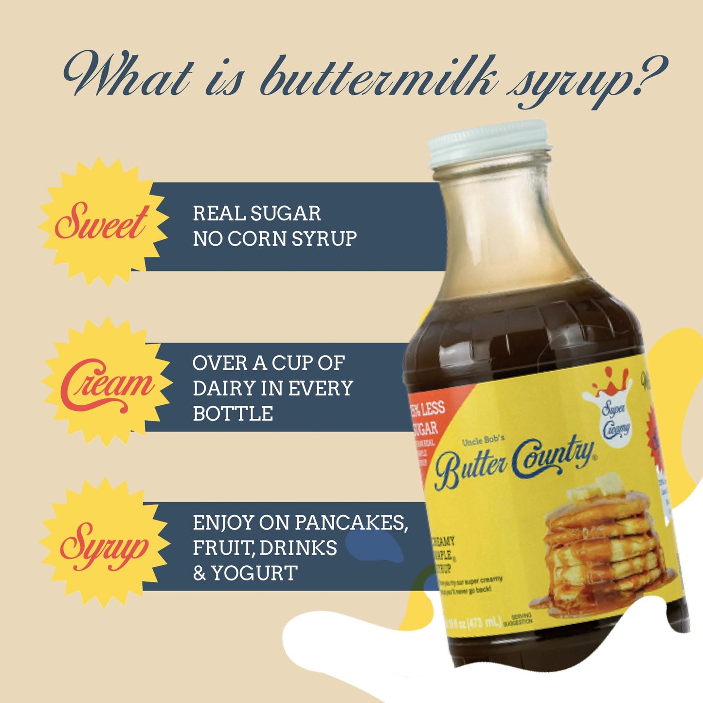 Uncle Bobs Butter Country Buttermilk Syrup, Maple Flavor, 16 Fl Oz (Pack of 2)