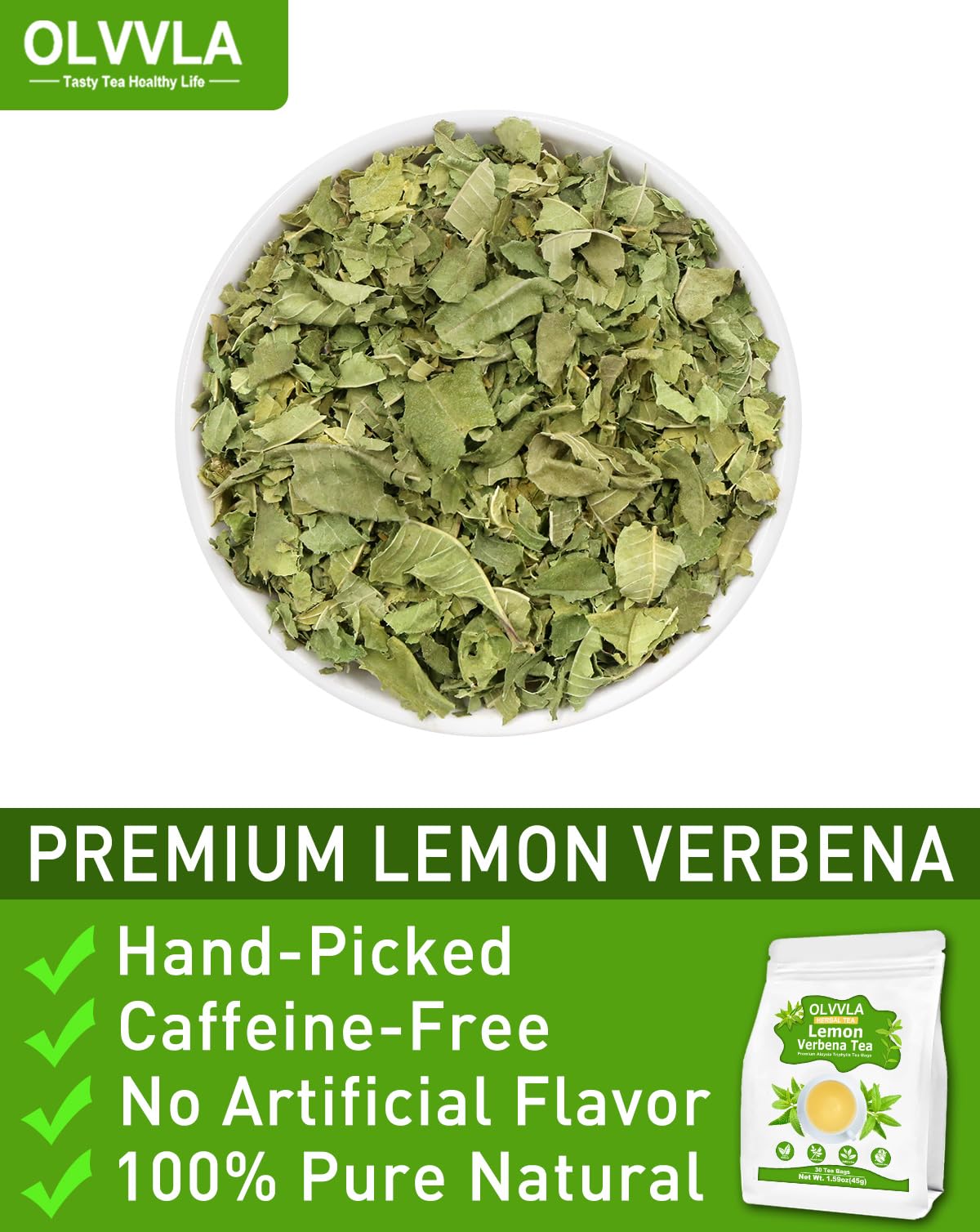 Olvvla Premium Lemon Verbena Tea Bags - Caffeine-Free, Non-GMO - 30 Count