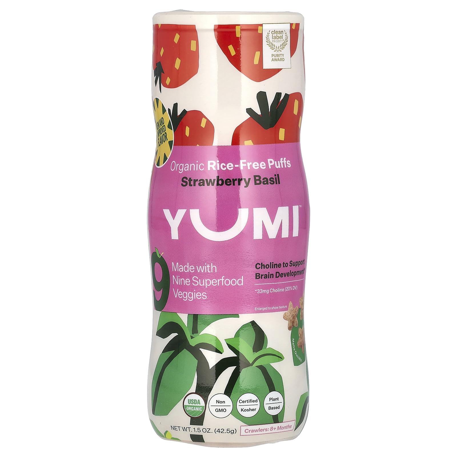 Yumi Strawberry Basil Rice Free Puffs 1.5 OZ