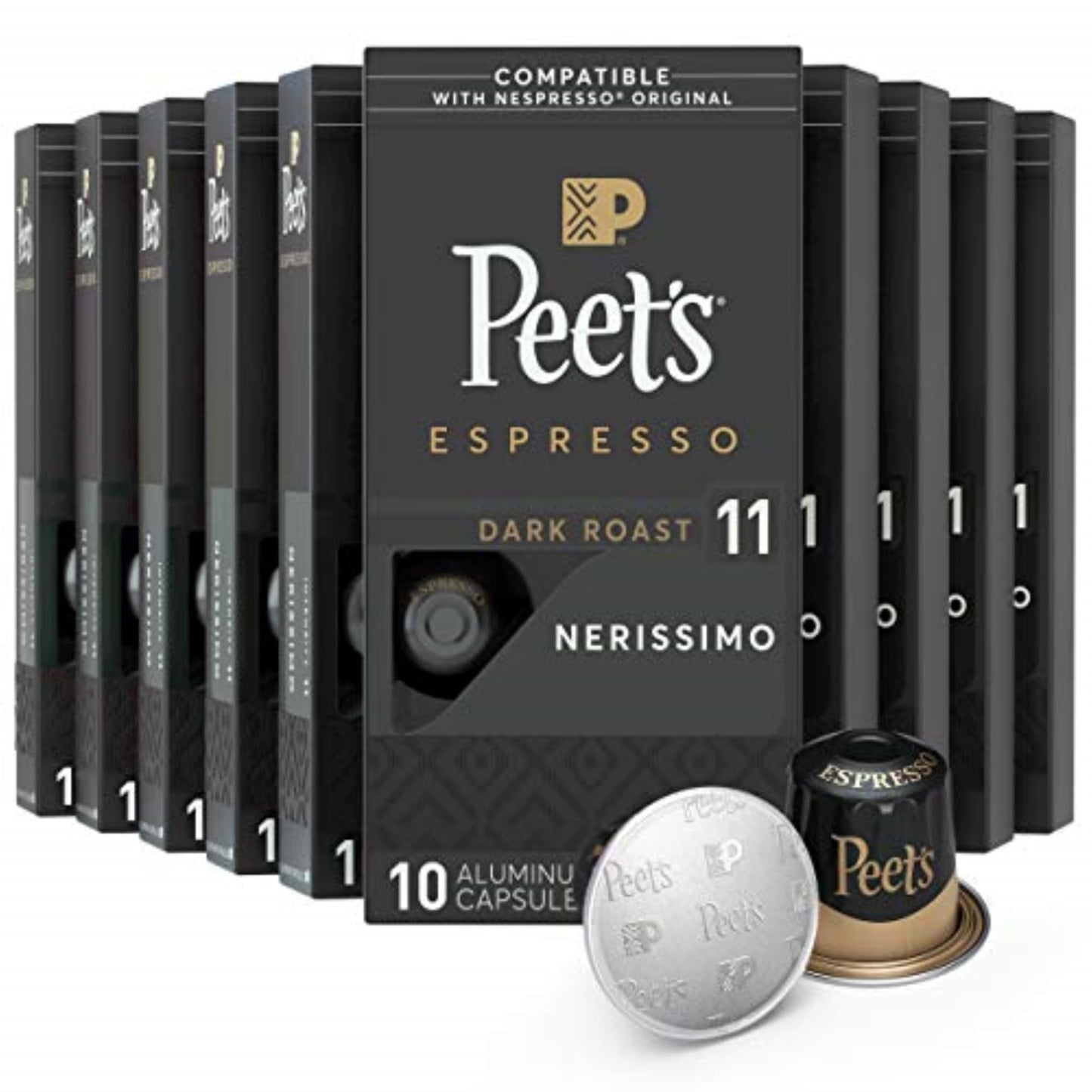 Peets Coffee Dark Roast Espresso Pods, Nerissimo Intensity 11, 100 Count, Brown, Model 513524