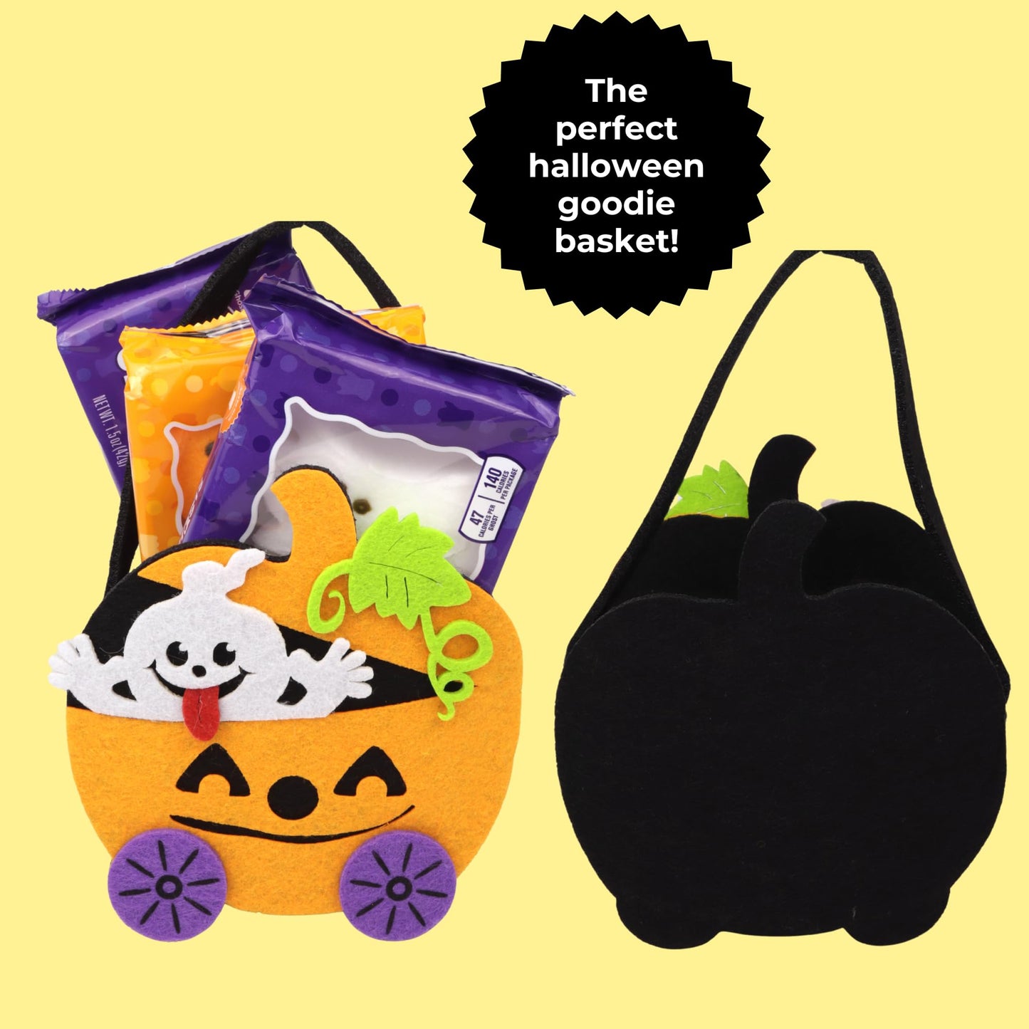 Needzo Peeps Ghosts and Pumpkins Marshmallows with Felt Trick or Treat Tote, Halloween Candy Filled Goodie Bag, 4 Items