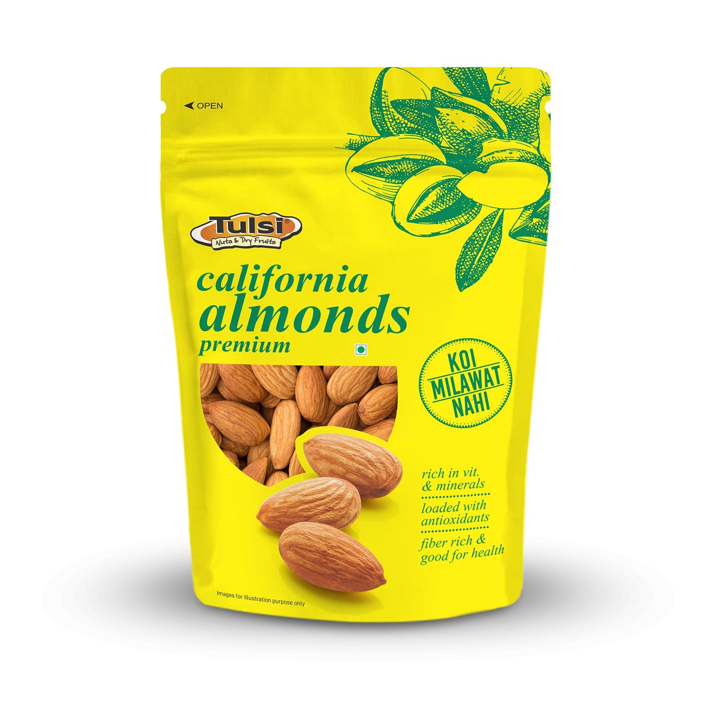 Tulsi California Almonds Top-Grade 500G | Whole Almond | Rich In Vitamins & Minerals | Rich In Fiber | Good For Health | Loaded With Antioxidants | Nuts & Dry Fruits| Top-Grade Badam Giri | Healthy Nuts