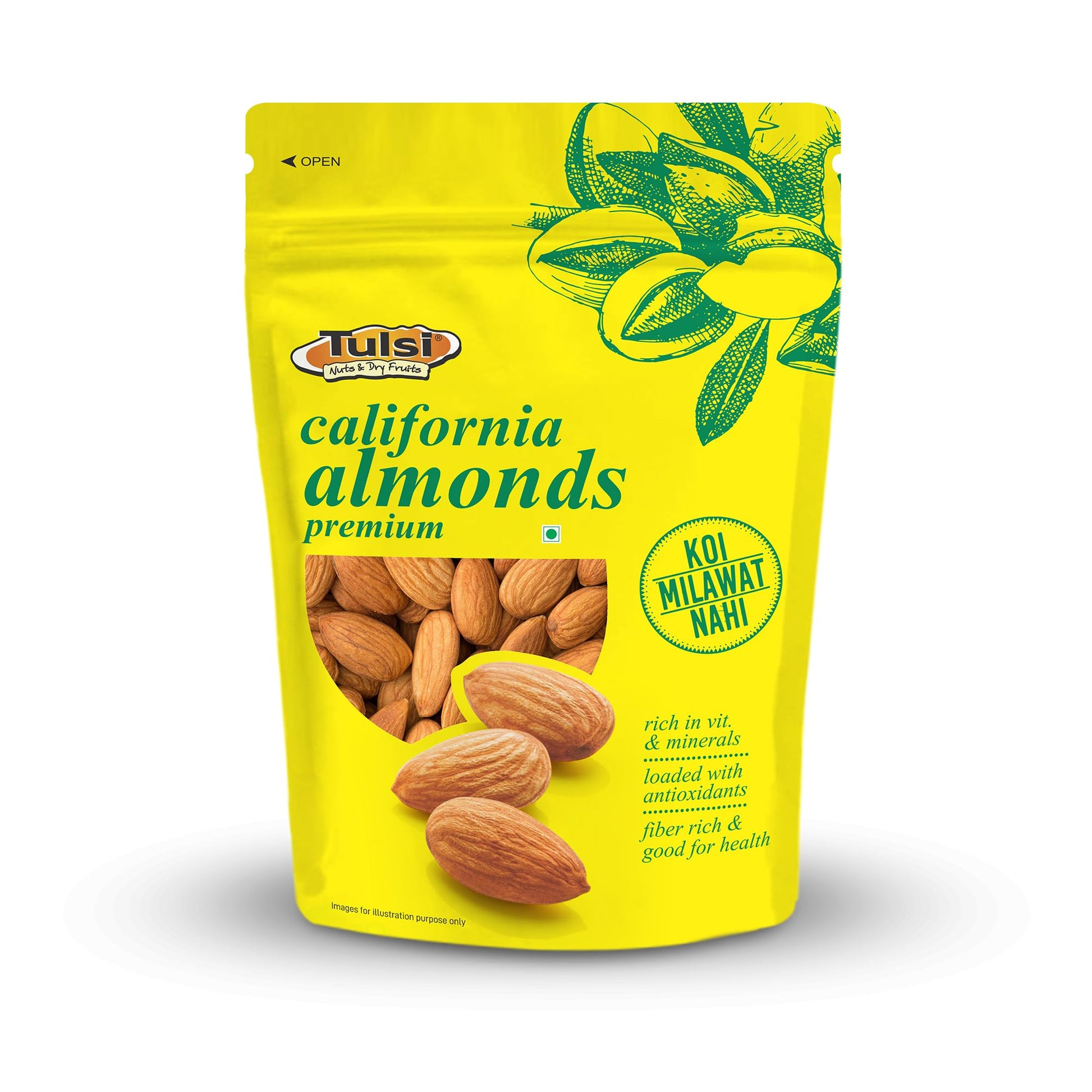 Tulsi California Almonds Top-Grade 500G | Whole Almond | Rich In Vitamins & Minerals | Rich In Fiber | Good For Health | Loaded With Antioxidants | Nuts & Dry Fruits| Top-Grade Badam Giri | Healthy Nuts
