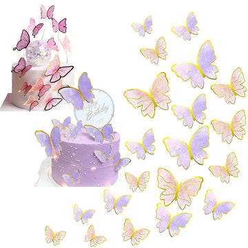 20Pcs Butterfly Cake Toppers 3D Gold Pink Purple Butterfly Cupcake Toppers Handmade Butterfly Cake Decorations For Girls Baby Sh