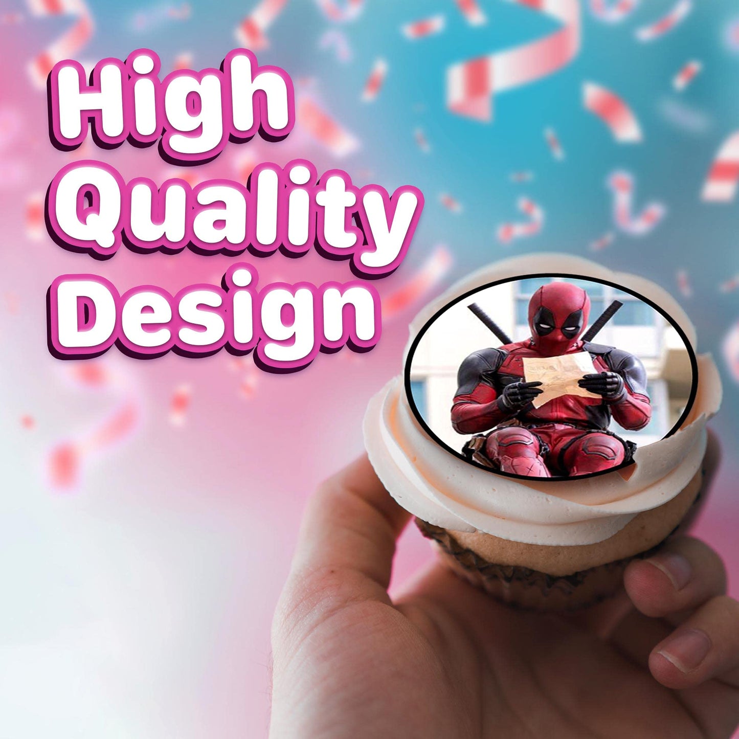 30 X Edible Cupcake Toppers - Red And Black Masked Themed Collection Of Edible Cake Decorations | Uncut Edible On Wafer Sheet