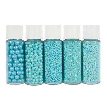 Confect Baby Blue Sprinkles - Backstage Boys Edible Sprinkle Mix | Assorted 5-Pack With Blue Dragees, Jimmies & Sparkling Sugar