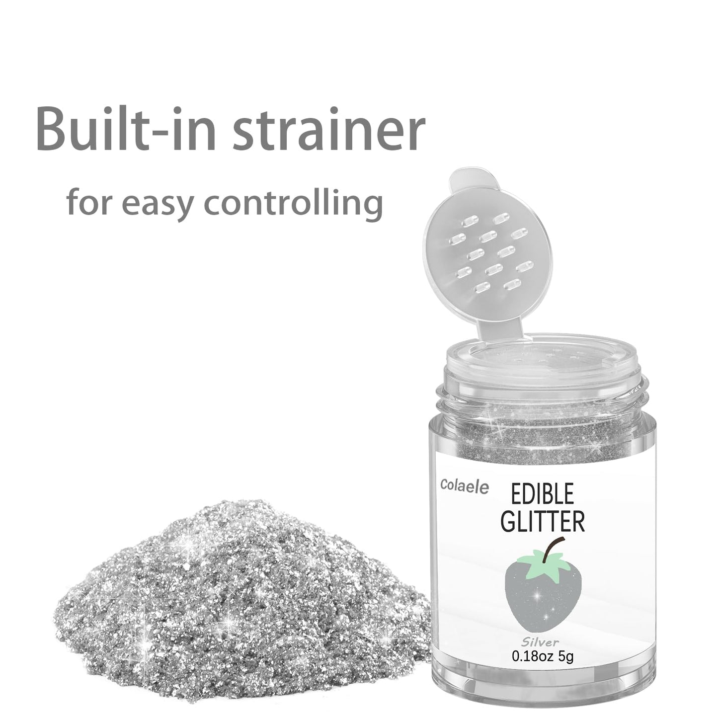 Colaele Silver Edible Glitter Powder, Food Grade Luster Dust for Cakes & Drinks, 5 grams