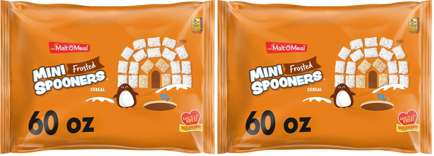 Malt-O-Meal Frosted Mini Spooners Shredded Wheat Cereal, 60 OZ Bag (Pack of 2)