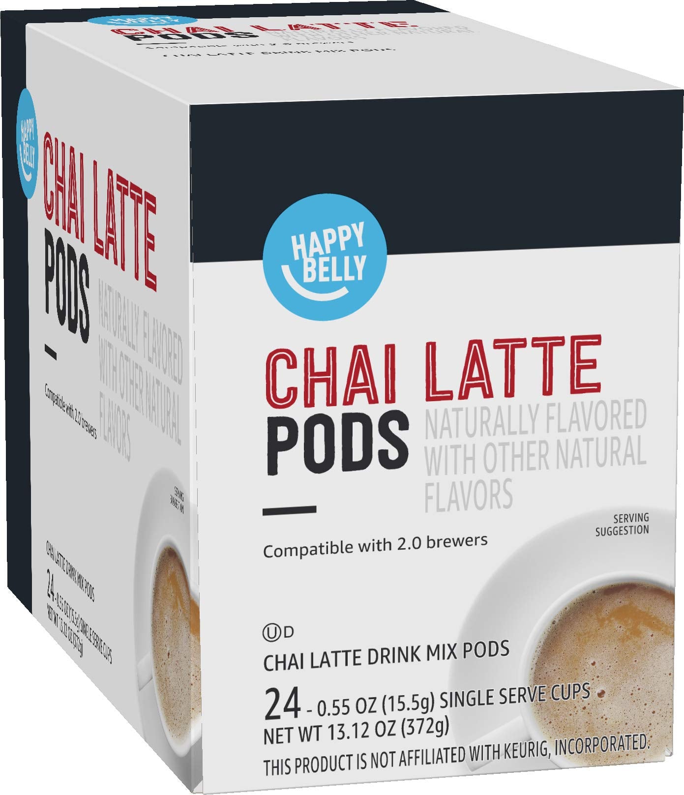 Happy Belly Chai Latte Tea Pods Compatible with 2.0 K-Cup Brewers, 24 Count