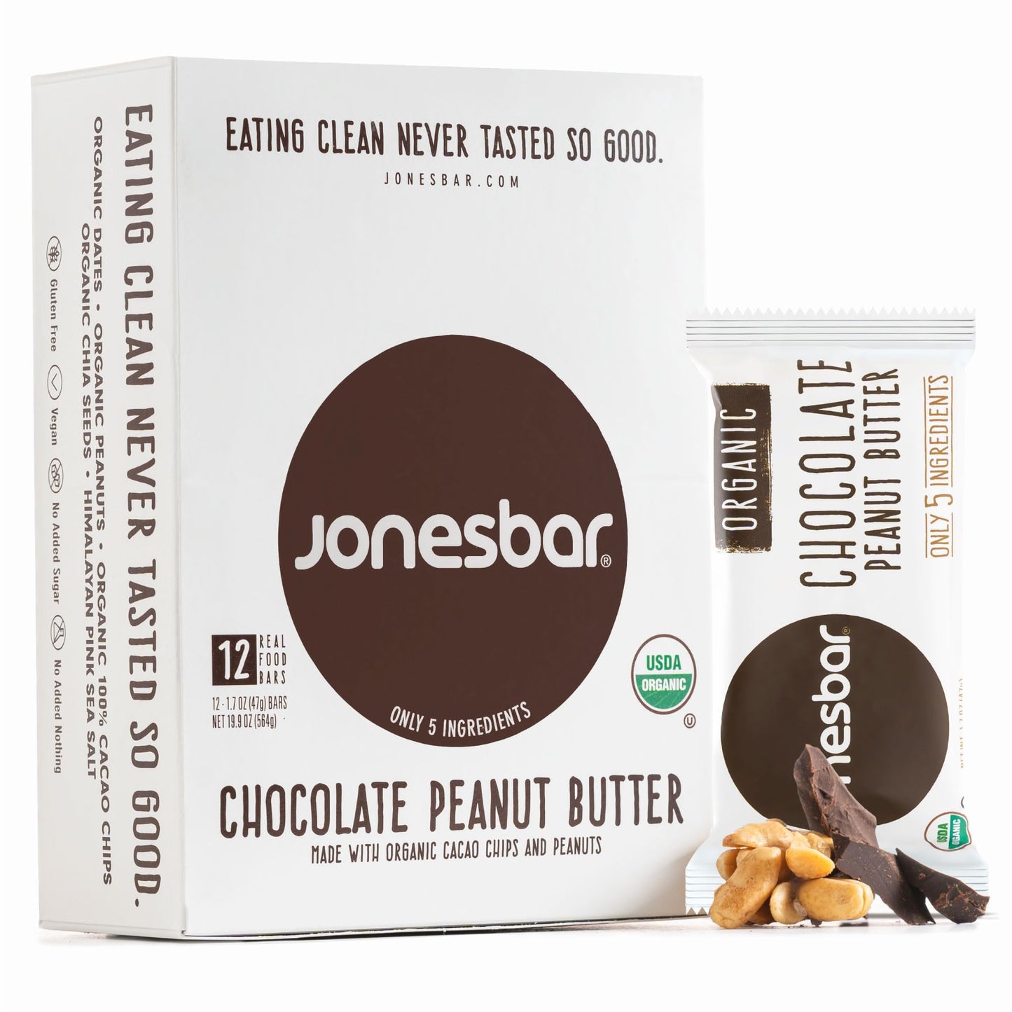 Jonesbar (Chocolate Peanut Butter, 12 Count (Pack Of 1)), Usda Organic Fruit & Nut Bar, Non-Gmo, Kosher, Vegan, Gluten Free, Sim
