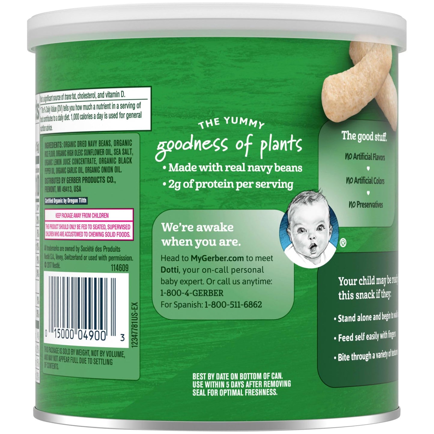 Gerber Organic Baby Food, Toddler, Plant-Tastic, Lil Crunchies, White Bean Hummus, 1.59 Oz
