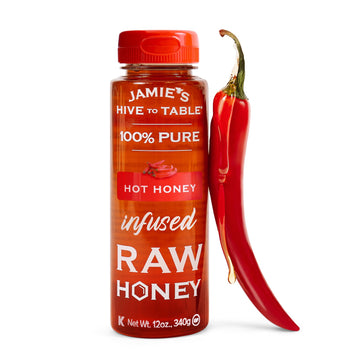 Jamie's Hive To Table Hot Honey, 12 Oz - 100% Natural Raw Honey Infused with Hot Pepper - Gluten-Free, Non-GMO - Spicy Kick for 