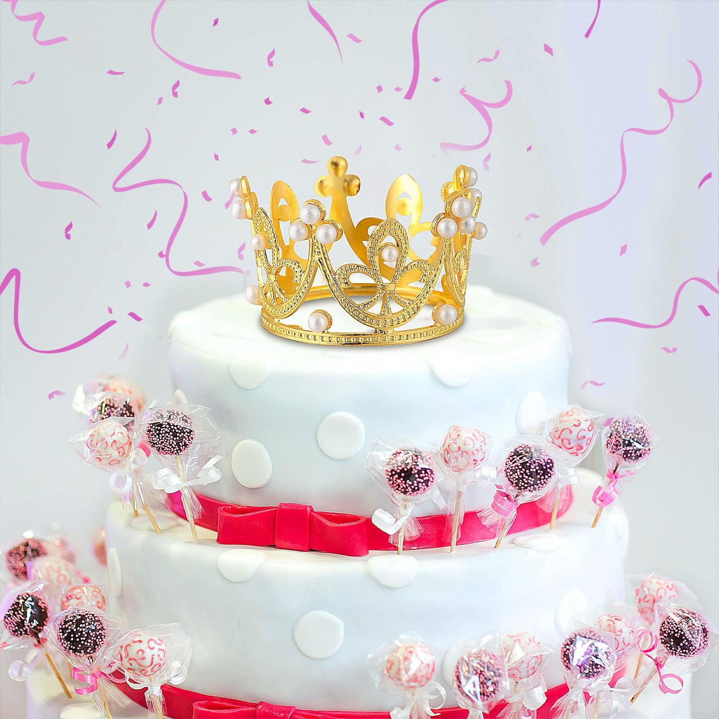 Funrous Mini Crowns 12 Pcs Cake Topper Tiara Pearl Crystal Decor Gold Silver
