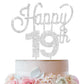 Lingteer Happy 19Th Birthday Silver Rhinestone Cake Topper - Cheers To 19Th Birthday Nineteen Years Old Party Cake Centerpieces
