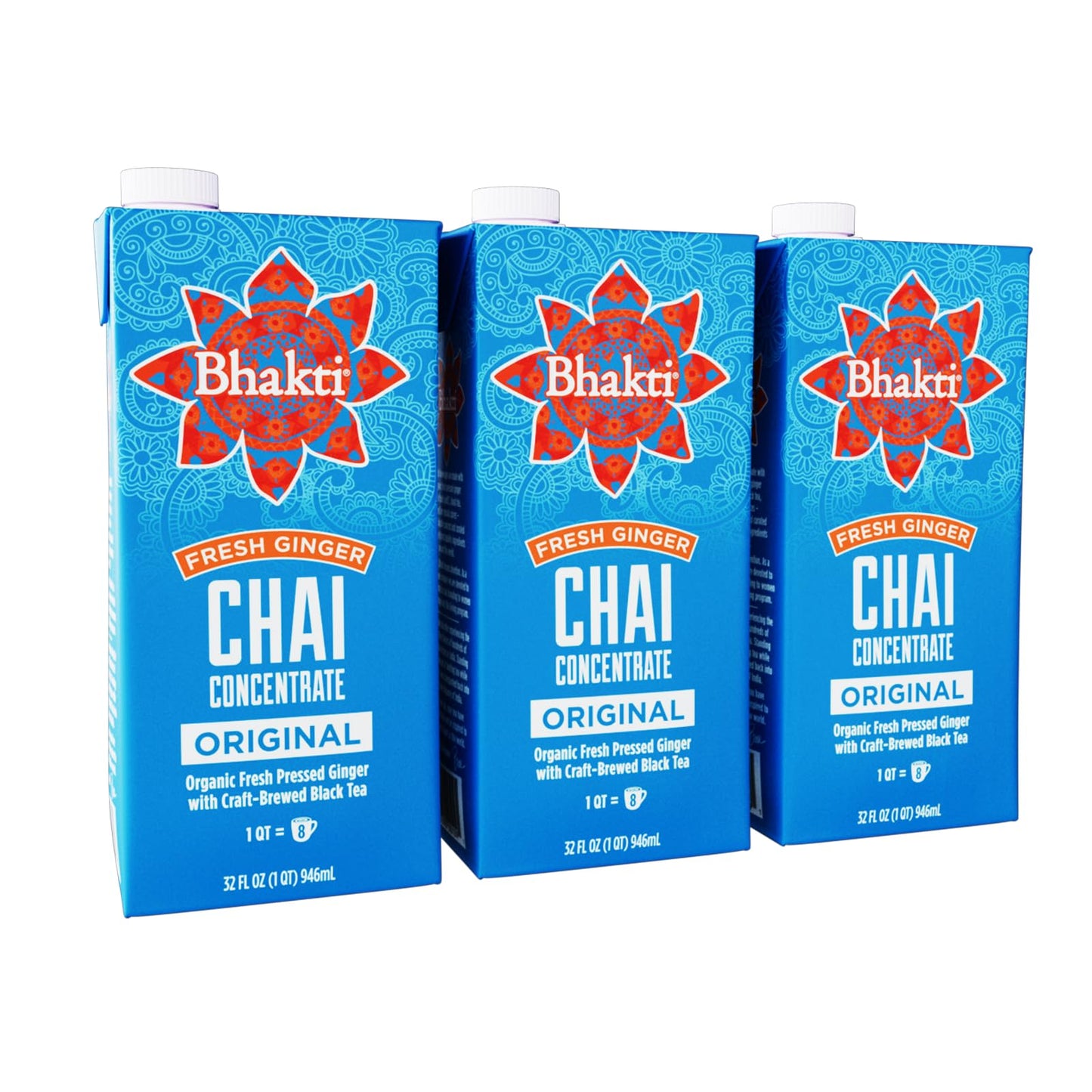Bhakti Chai Fresh Ginger & Black Tea Concentrate, Organic, Vegan, 32 oz (Pack of 3)