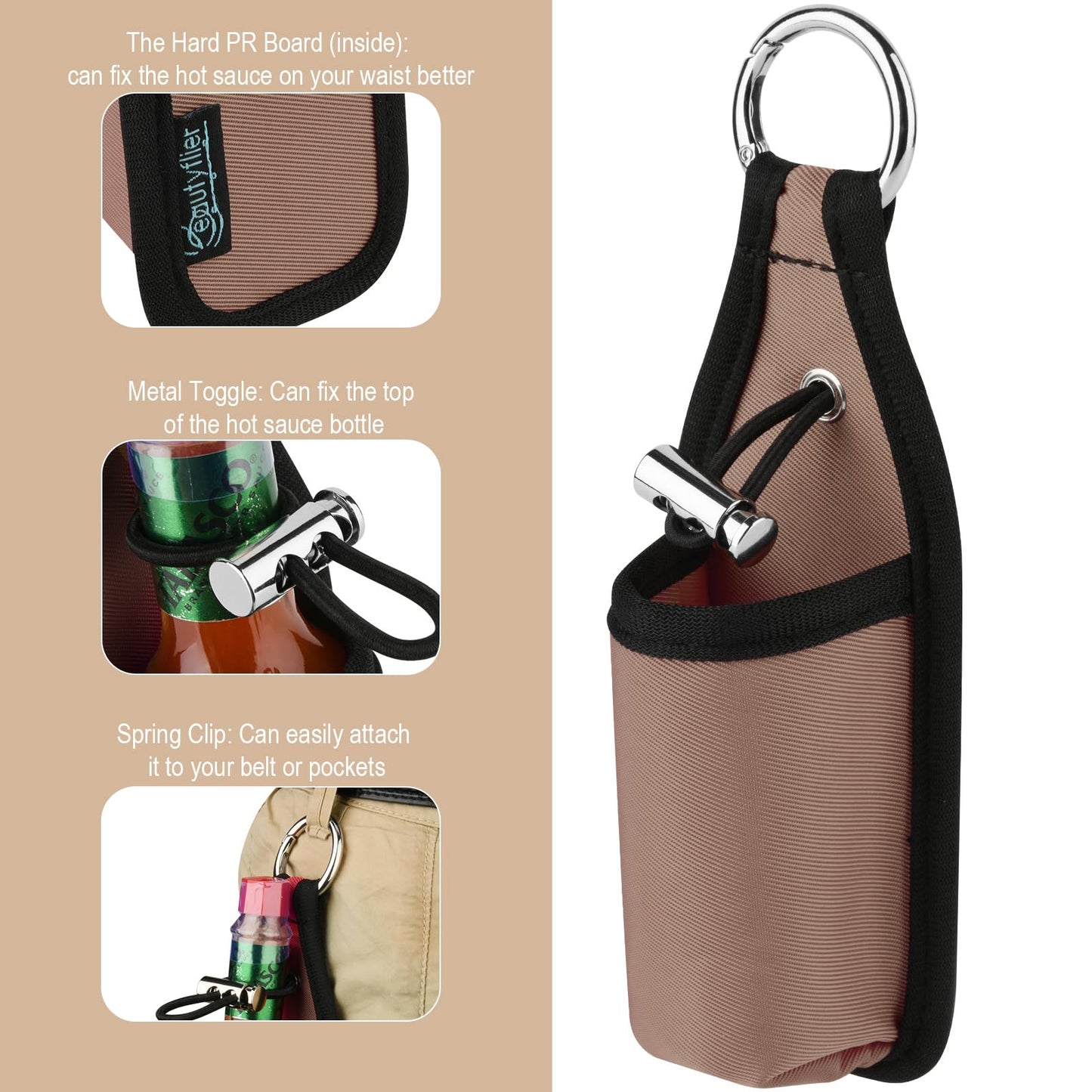 Beautyflier 2Oz/60Ml Hot Sauce Sleeve Holder, Portable Bottle Belt Holder For Tabasco Hot Sauce, Sriracha Hot Sauce, Cholula Hot