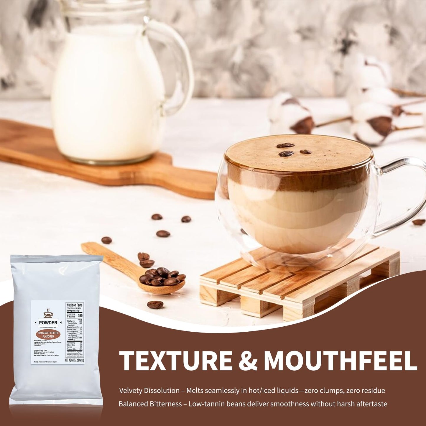 Soeos Coffee Flavored Powder (3-in-1), 2.2 lbs (1kg) - Instant Bubble Tea Mix with Creamer & Sugar, Easy to Prepare, Perfect for