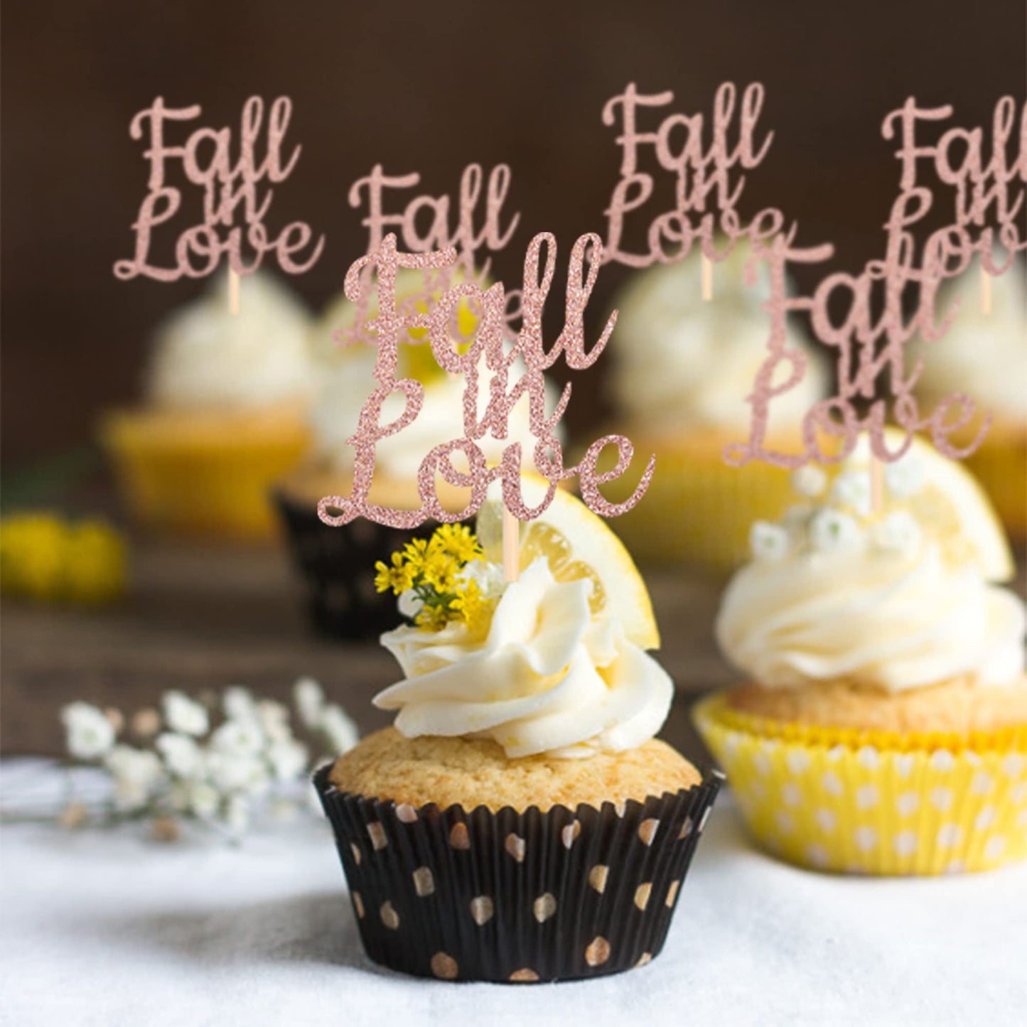 24 Pcs Fall In Love Cupcake Toppers Glitter Bridal Shower Cake Picks Decorations For Wedding Engagement Anniversary Birthday Par