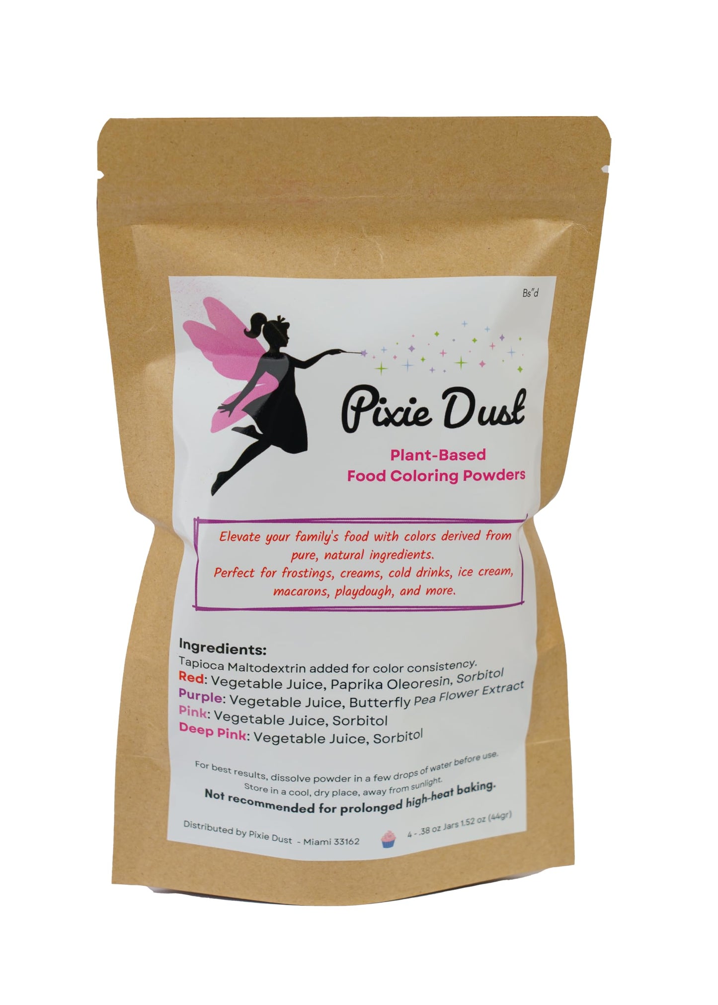 Pixie Dust All-Natural Food Coloring Powder Set, 4 Colors, 0.35 oz Each, Dye-Free, Plant-Based, Kosher, Flavorless