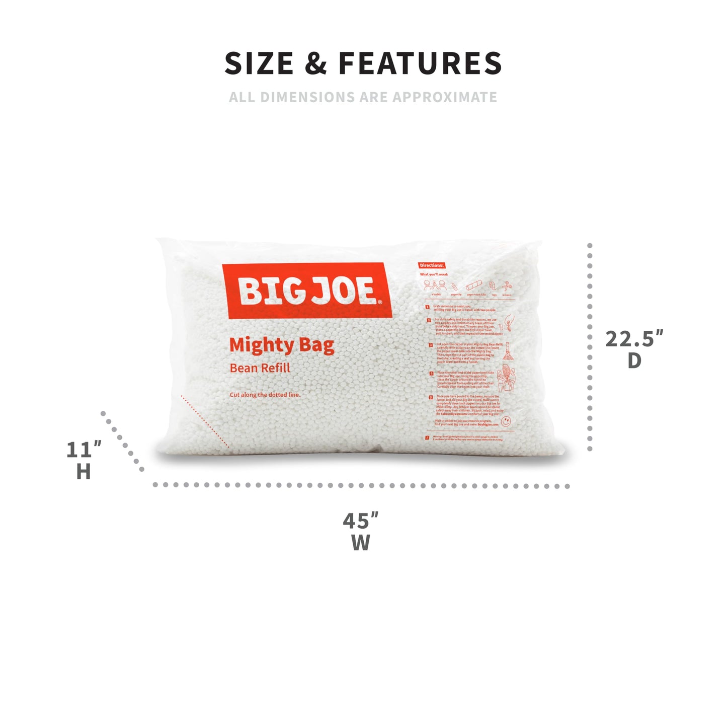 Big Joe Bean Refill, Polystyrene Beans For Bean Bags Or Crafts, 200 Liters, White