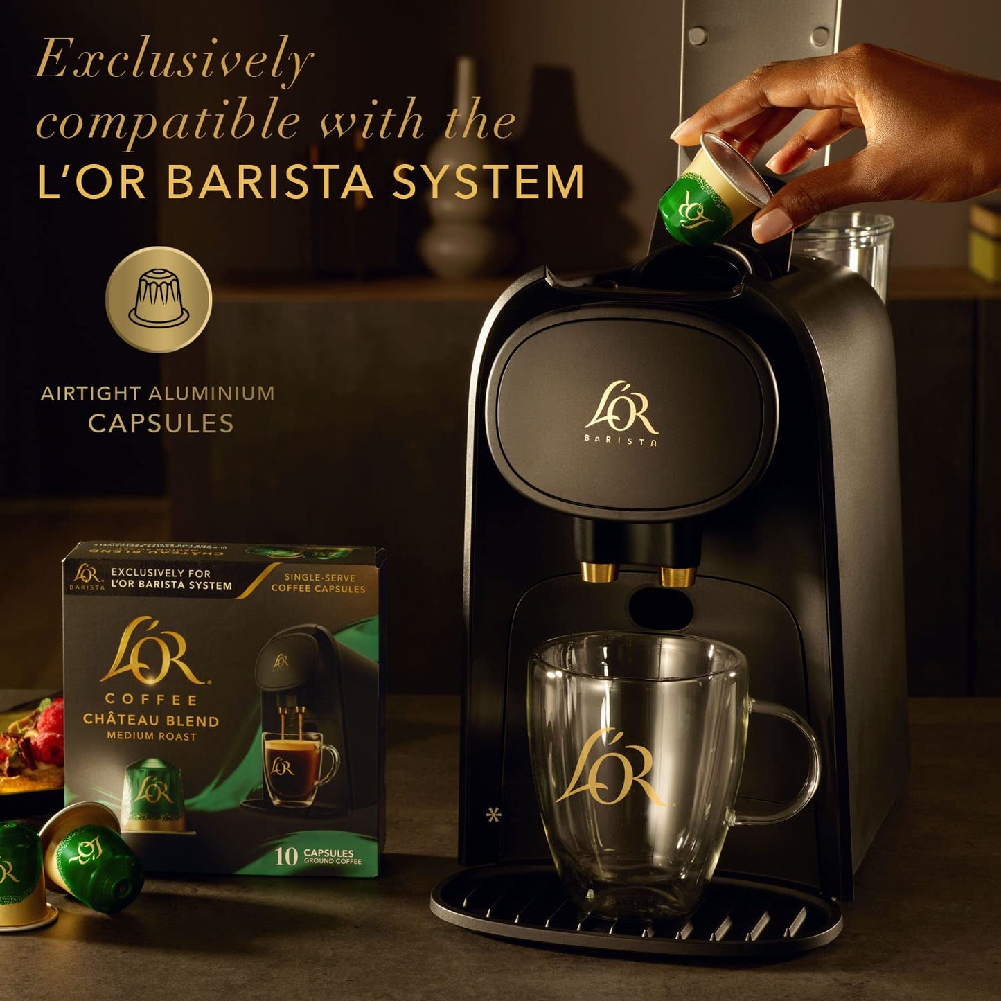 LOR Coffee Pods  10 Count Chateau Medium Roast Blend  Single-Serve Aluminum Coffee Capsules Compatible with the LOR BARISTA System & *Nespresso Original Machines  10 count (Pack of 1)