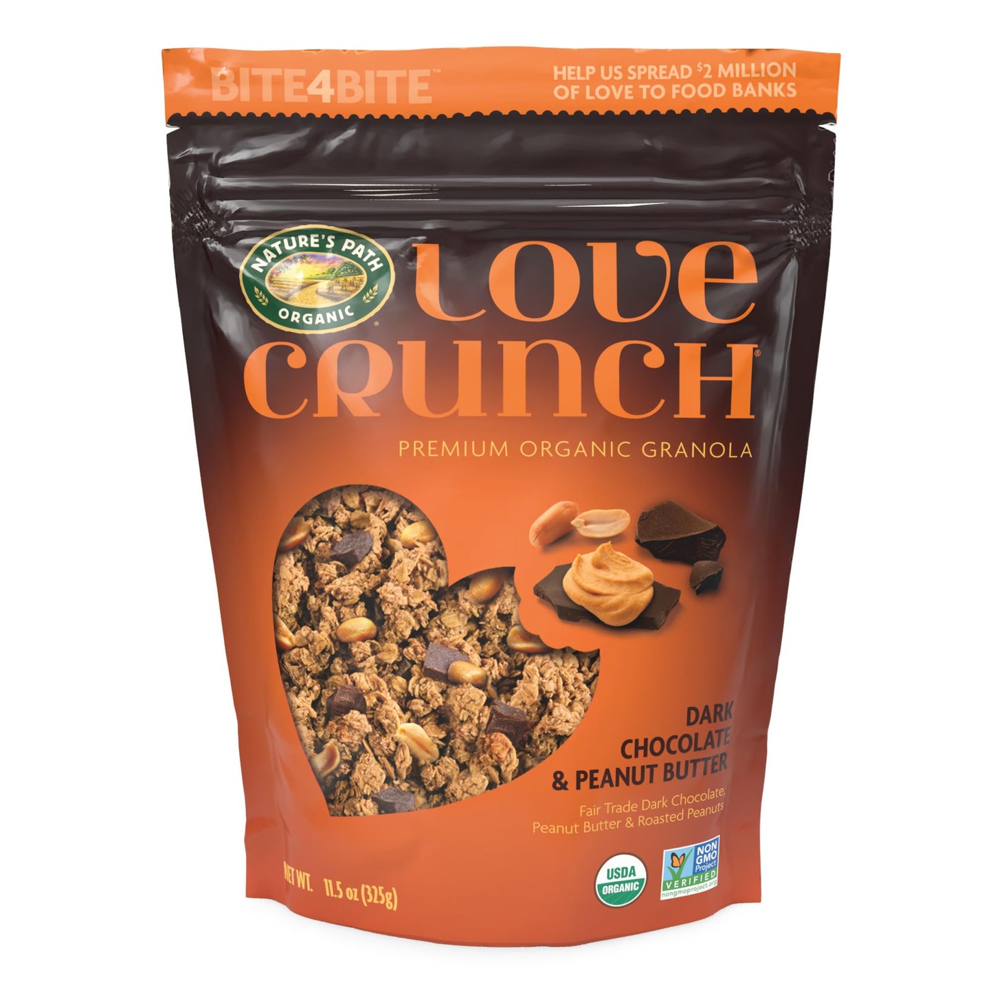 Love Crunch Organic Dark Chocolate & Peanut Butter Granola, 11.5 oz (Pack of 6), Non-GMO, Fair Trade, by Nature s Path