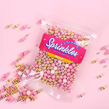 Valentine Sprinkles For Cake Decorating 7 Ounce Rose Gold Pink Sugar Pearl Metallic Sprinkles For Cupcake Toppers, Cookies, Ice
