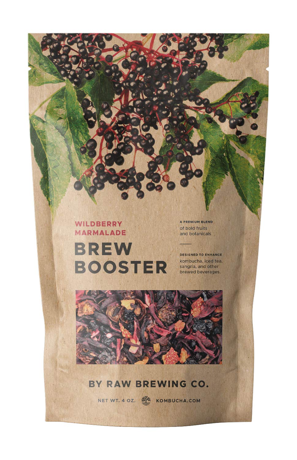 Raw Brewing Company Kombucha Brew Booster - Wildberry Marmalade, All Natural, Caffeine Free, 4 Ounce (Makes 4 Gallons)