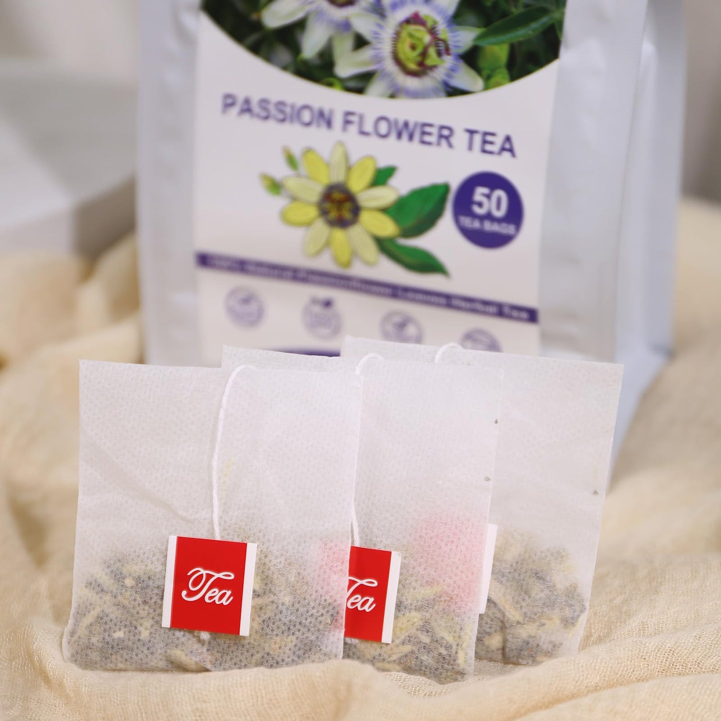 TEARELAE Passion Flower Tea Bags, Caffeine-Free, Non-GMO, 50 Count