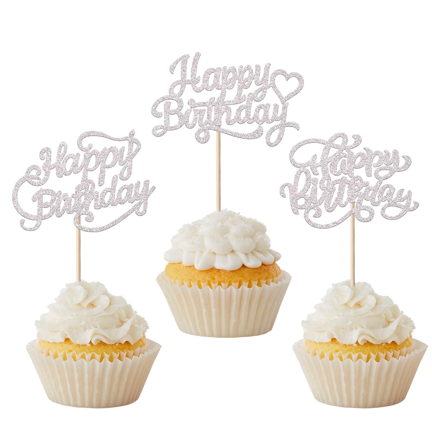 30 Pack Happy Birthday Cupcake Toppers Glitter Celebrating Birthday Cupcake Picks For Baby Shower Kids Birthday Party Cupcake Decorations Supplies Silver