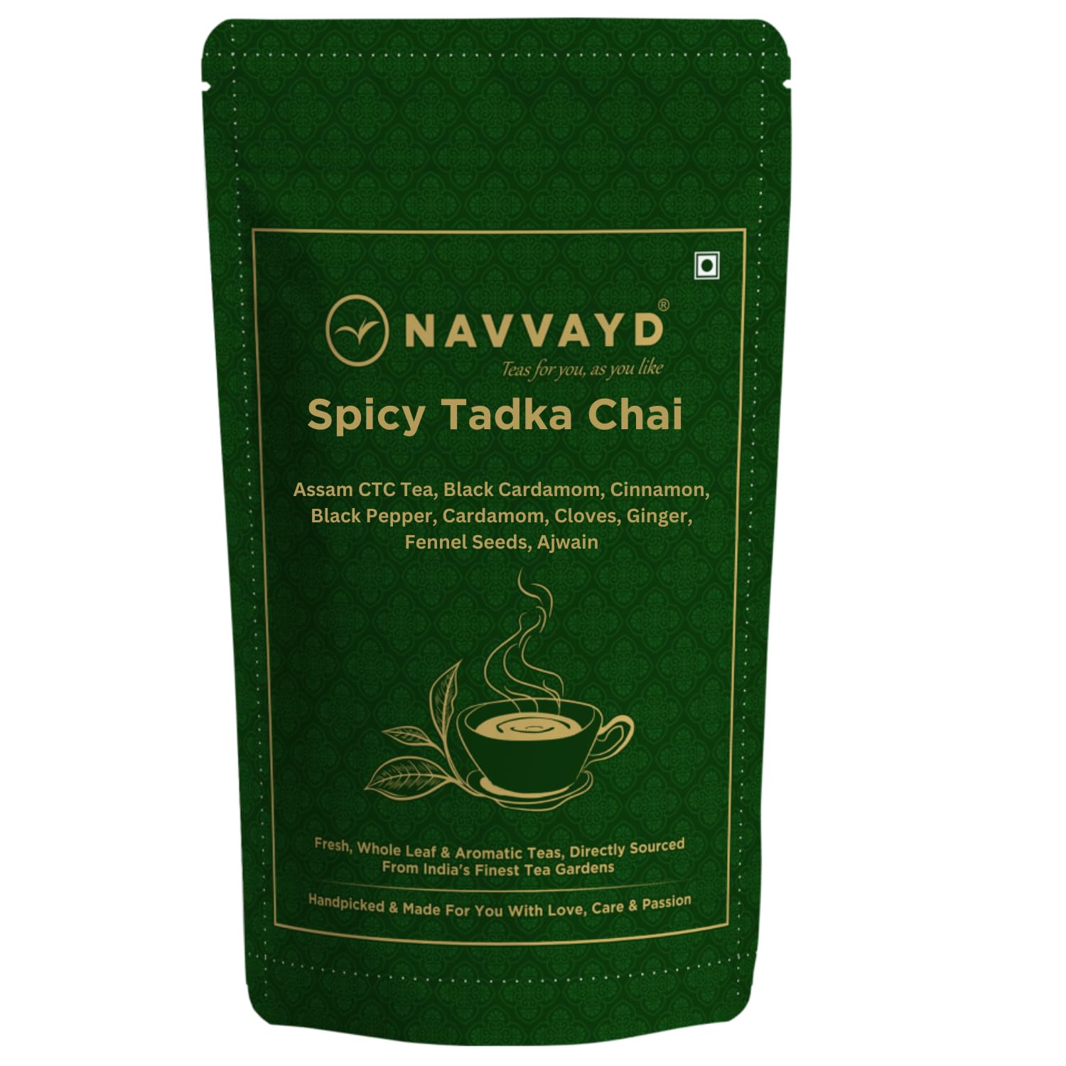 NAVVAYD Spicy Tadka Chai, (8.82 Oz / 250 Gm), With Green Cardamom, Black Cardamom, Cinnamon, Black Pepper, Ginger, Fennel Seeds,