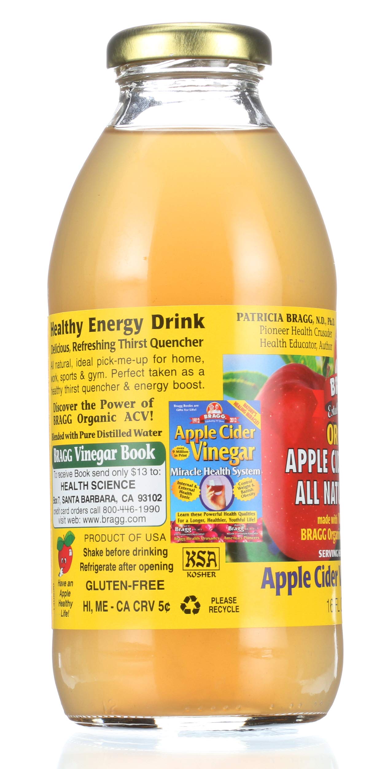 Bragg Organic Apple Cider Vinegar Drink with Honey, 16 Fl Oz, Pack of 12, Model KTS-1865