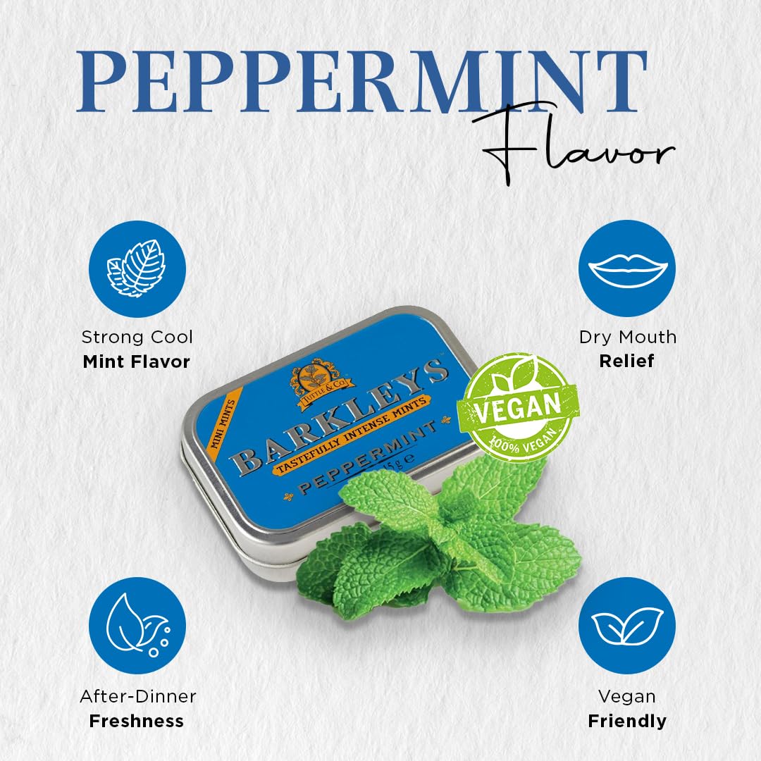 Barkleys Peppermint Breath Mini Mints - Strong Peppermint Flavor - 15g - 1 Pack - Vegan - Classic Mini Travel Tin