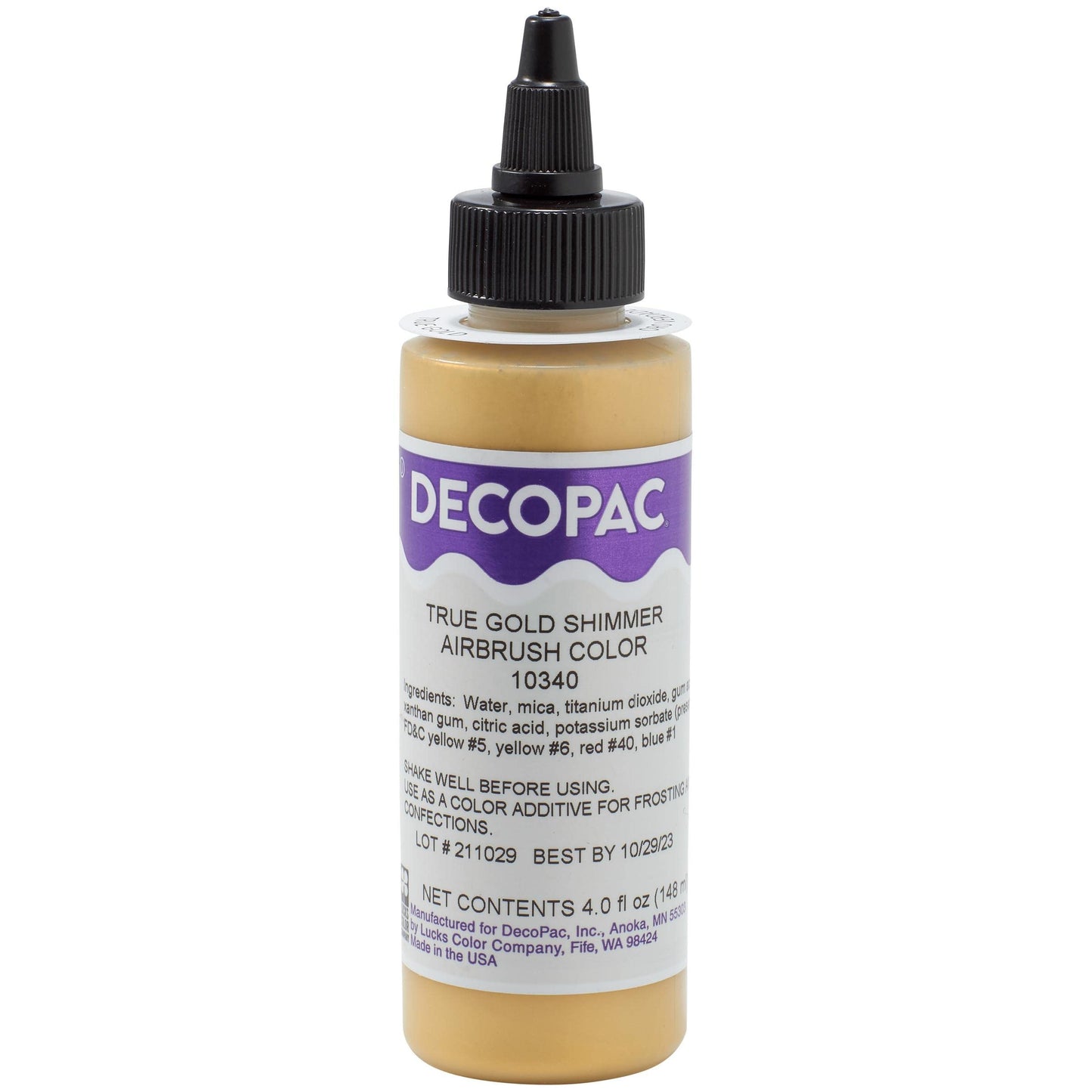DecoPac Premium Airbrush Color, Edible Paint, True Gold Shimmer, 4oz, Model 10340