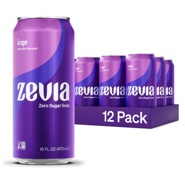 Zevia Zero Sugar Soda, Grape, 16 oz Cans (12-Pack) - Naturally Sweetened, Non-GMO Project Verified, Gluten-Free, Vegan