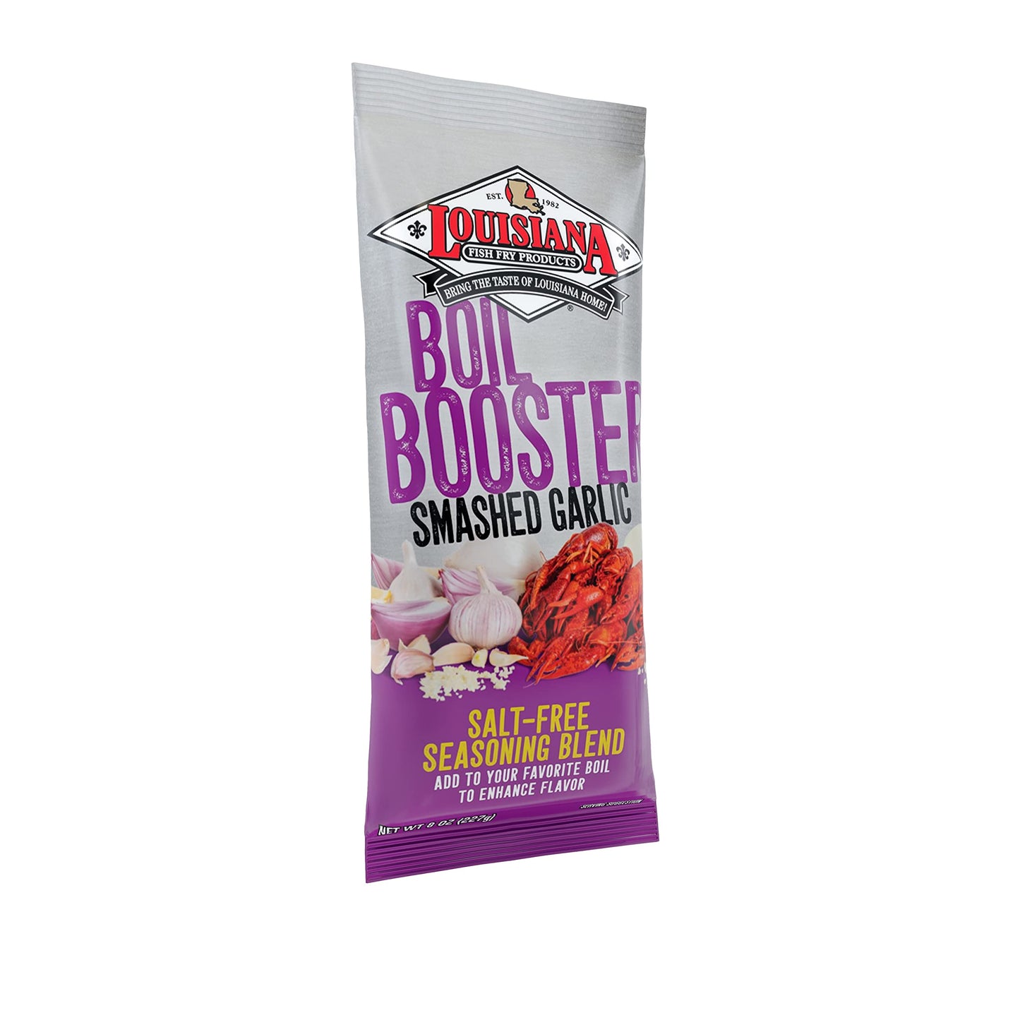 Louisiana Fish Fry Products Boil Booster Smashed Garlic Seasoning Blend, Salt Free, 8 Ounces (Pack Of 12)