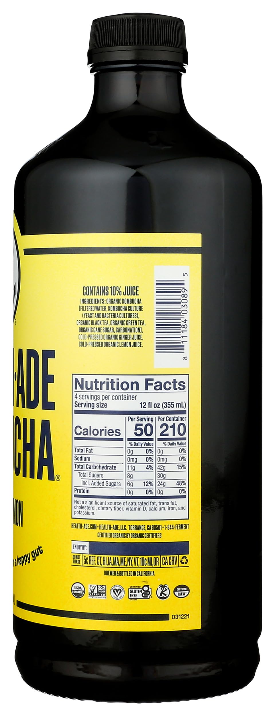 Health-Ade Ginger Lemon Organic Kombucha, 48oz