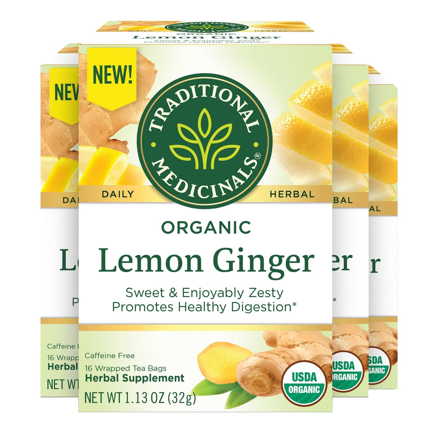 Traditional Medicinals Organic Lemon Ginger Tea, 16 Count (Pack Of 4) - Total 64 Tea Bags