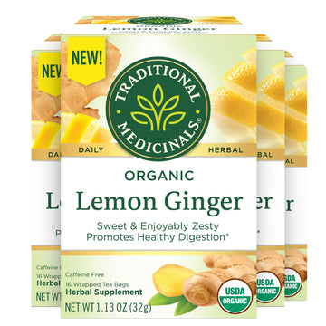Traditional Medicinals Organic Lemon Ginger Tea, 16 Count (Pack Of 4) - Total 64 Tea Bags