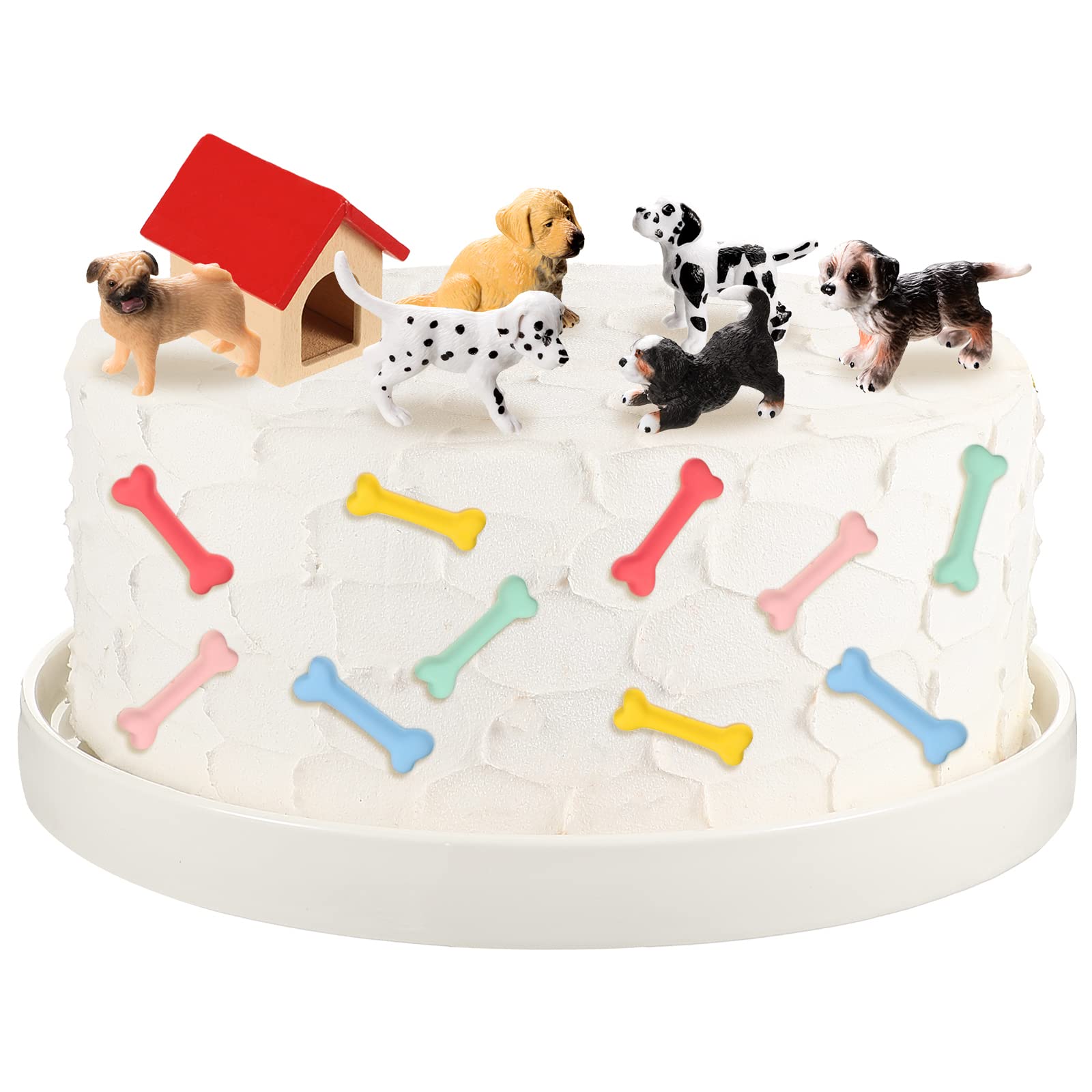 18 Pcs Realistic Dog Cake Topper Dog Figurines Dog Birthday Cake Topper Dog Bone Kennel Cake Toppers Dog Party Decoration Mini D