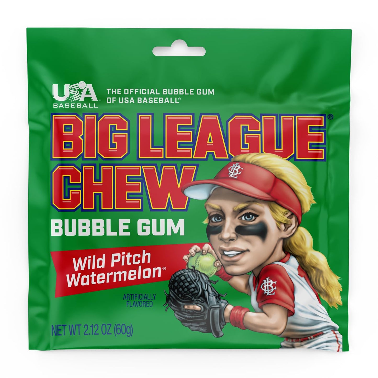Big League Chew Wild Pitch Watermelon Bubble Gum - Juicy Watermelon Flavor Burst | Ideal For Baseball Games, Teams, Concessions, Parties, And More | Pack Of 12 Bags (2.12Oz Each)